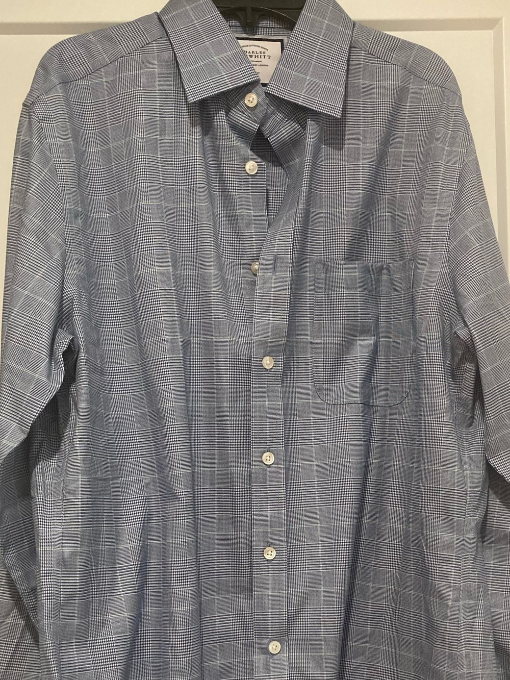 Charles Tyrwhitt Blue Check Non-Iron Slim Fit Dress Shirt Size: 16/35